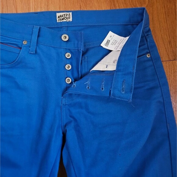 Naked & Famous Jeans Mens Size 32x32 Skinny Guy Electric Blue Selvedge Chino - Picture 5 of 7